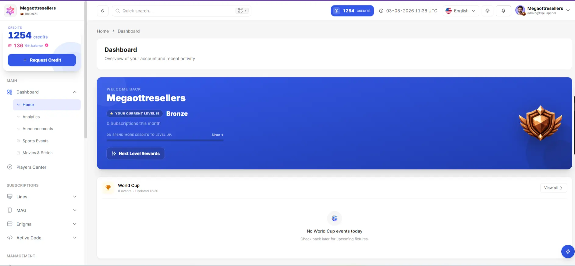 Mega OTT Panel dashboard